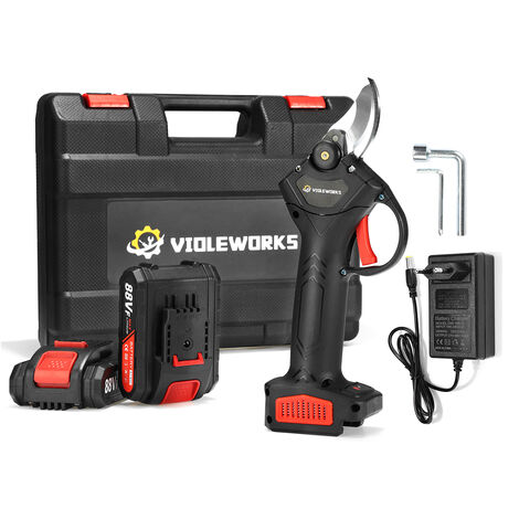 DRILLPRO Sécateur électrique 2 batteries 21V sans fil en coffret 30mm VIOLEWORKS sécateur ciseaux de coupe de branche 9000mAh SWAGX