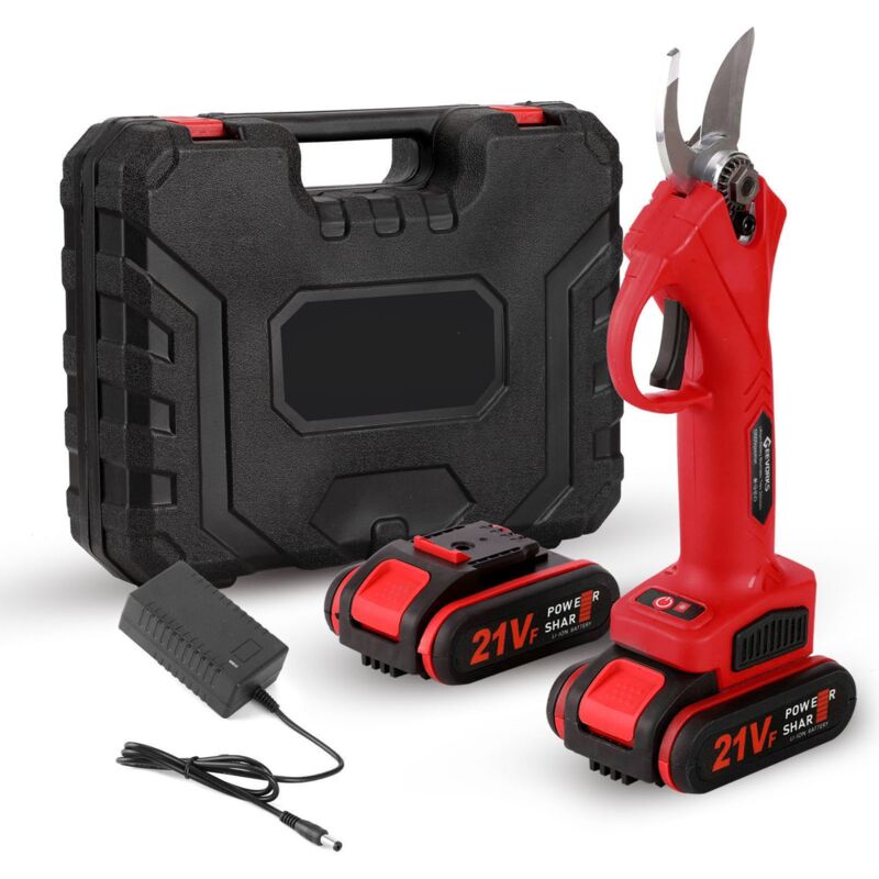 Sjlerst - Sécateur électrique 21V 1200mAh, sans fil, rouge, 2 batteries