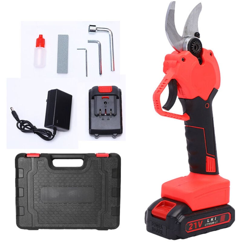Sécateur électrique, 21V, 40mm Diamètre de Coupe, Batterie au Lithium Rechargeable 1.5Ah avec 1 Batteries Rechargeable