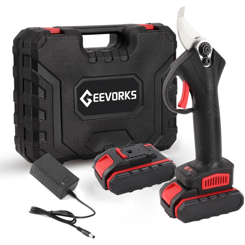 Sécateur électrique 21V, noir, sans fil, 2 batteries