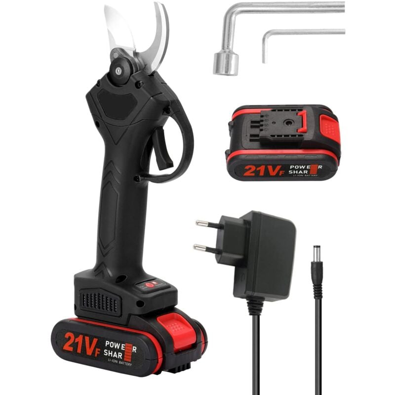 Sécateur électrique, 21V sécateur, Diamètre de Coupe de 30 mm, Ciseaux de Jardinage avec 1 Batteries Rechargeable (Noir)