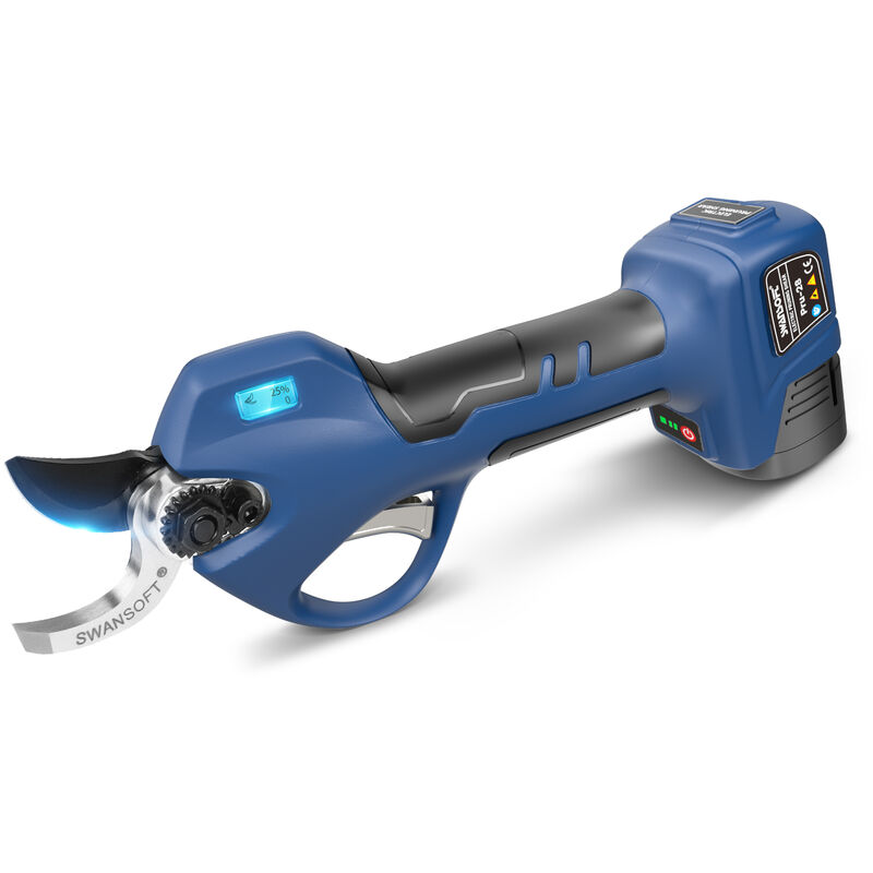 28mm sécateur électrique avec Anti-coupure et contrôle progressif, 16.8V 2x2Ah, 0.9kg cisaille sans fil légère pour jardin et verger PRU-28 - Swansoft