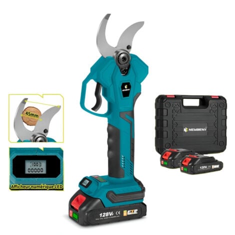 ONEVAN Sécateur électrique 45 mm,4 vitesse réglables,avec affichage numérique sécateur professionnel sans fil pour jardin - avec deux batteries