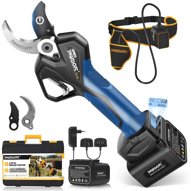 Sécateur électrique 40 mm avec ouverture de mâchoire anti-coupure et réglable, 2 x 4 Ah, sécateur professionnel sans fil pour fruits et vignes PRU-40