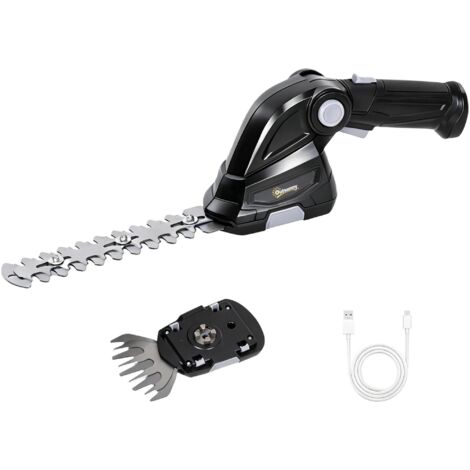 Sécateur électrique pour haies et arbustes (x1) avec 2 batteries rechargeables 7,2 V 2,0 Ah, 2 lames interchangeables, noir