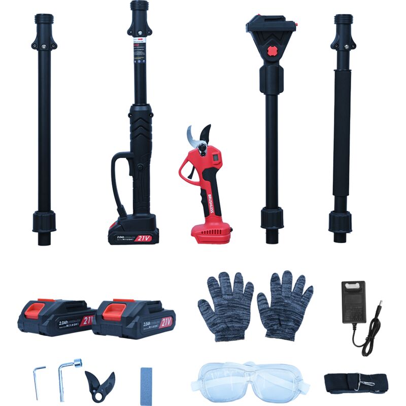 Sécateur Électrique Pro 1360 kg - Perche Télescopique, 3 Modes de Coupe, Kit Complet (2x Batterie 2000mAh, Lame de Rechange, Équipement de Protection)