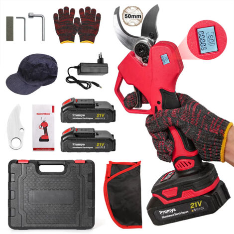 Sécateur électrique sans fil 21 V, 50 mm, 1 000 W, avec affichage numérique LED, gants inclus, AMORLY
