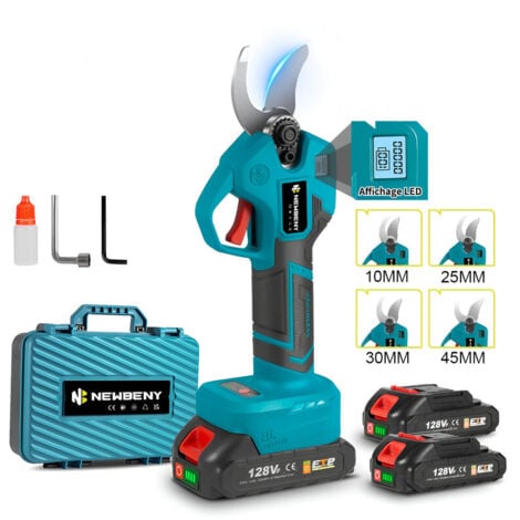 ONEVAN Sécateur électrique sans fil 30 mm, sécateur à batterie 4 vitesses avec affichage numérique pour jardin, branches - Deux batteries 128VF