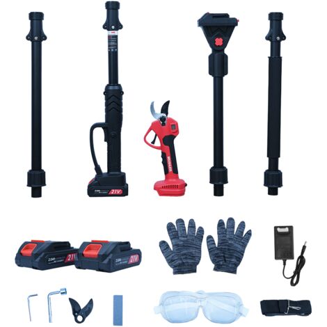 Sécateur électrique sans fil 300W – Force de coupe 3000 lb – 3 modes 15/20/25 mm – Barre télescopique 228,6 cm – 2 batteries 2000 mAh – Inclus chargeur, lunettes et gants