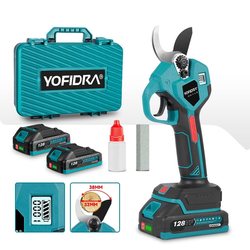 Sécateur électrique sans fil 38 mm avec Comptage automatique,2 vitesses,pour jardin, branches - Avec deux batteries