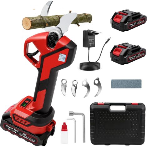 Sécateur Électrique Sans fil 40mm, Sécateur de Jardin avec 2 batteries 21V 1500 mAh et lames de rechange, 600W Moteur Sans Balais, Sécateur a Batterie pour Jardinage, Arbres Fruitiers, Vignobles