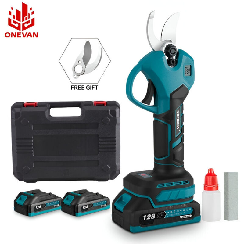 Sécateur électrique sans fil 30 mm avec Comptage automatique,Lame supplémentaire,pour jardin, branches - Avec deux batteries