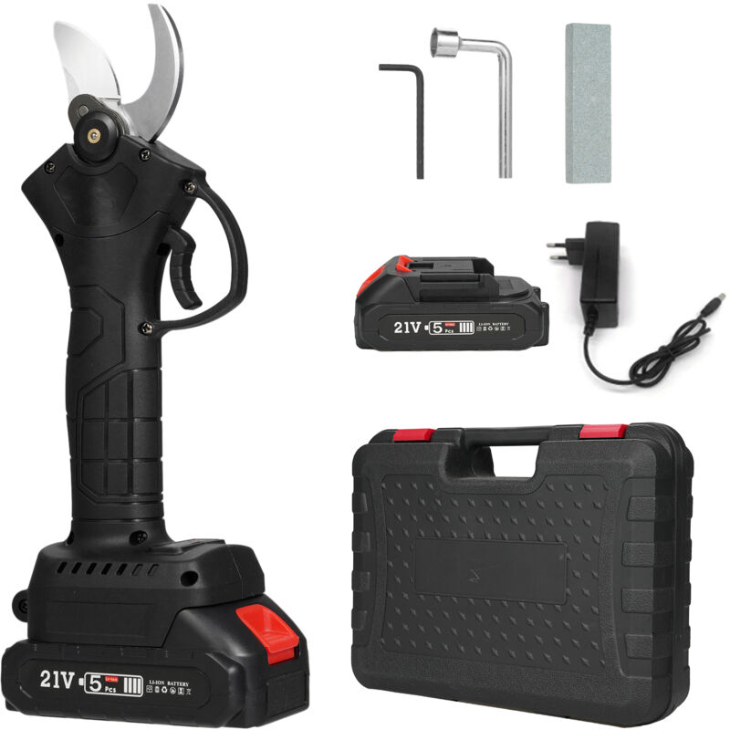 Sécateur électrique sans fil portatif 21 v avec étui de transport Batterie au lithium rechargeable 2000 mAh et sécateur de branches d'arbre alimenté