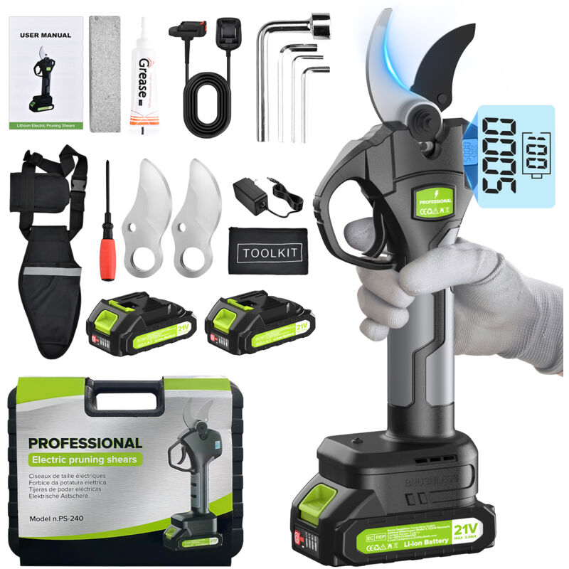 Sécateur Électrique Sans fil Professionnel, Diamètre de Coupe de 40 mm, 21V Ciseaux de Jardinage Professionnel avec 2 2.0Ah Batterie au Lithium