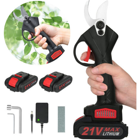 Sécateur électrique sans Fil, Ultrixe, avec 2 x 1500 mAh batterie 21V, moteur sans balai, sécateur pour jardinage, sécateur adapté pour jardins, branches, potagers, Noir
