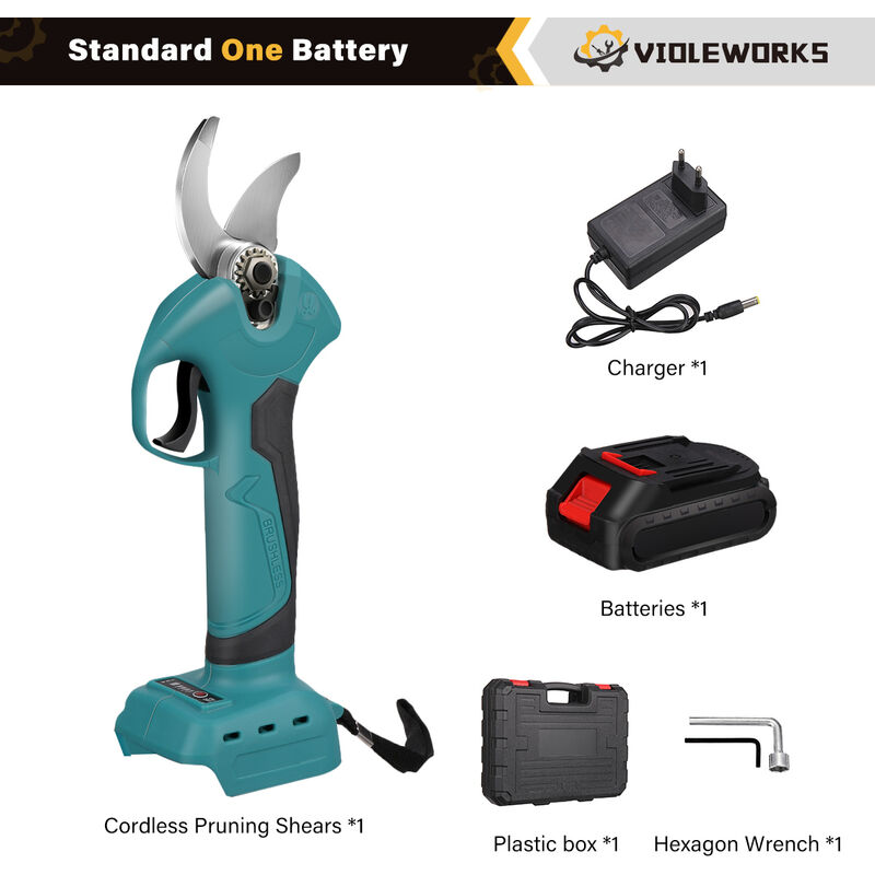 Sécateur électrique sans fil violeworks sécateur coupe-branches ciseaux coupe max. 30mm 1 batterie Fantablau