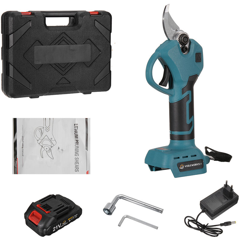 Sécateur électrique violeworks sans fil 21V 500W 30mm max. en coffret avec 1 batterie Coupeuse d'élagage d'aménagement paysager pour arbres fruitiers