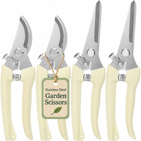 Sécateur (lot de 4), cisailles de jardin en acier inoxydable, cisailles de jardin portatives tranchantes, sécateur à lames croisées et droites pour plantes et fleurs-AquaForge
