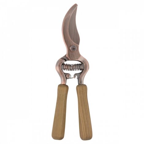 Sécateur plaqué cuivré ergonomique et verouillable - L 6,2 x P 2,1 x H 20,5 cm - Bois de frêne, acier au carbone - Livraison gratuite