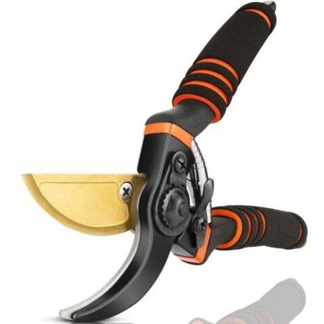 Sécateur professionnel Hewog de 21,6 cm (8,5 pouces) en acier SK5 et titane, tranchant, portable et robuste - PH153, avec poignée orange, ressort et lame d'origine [Porte-cartes]