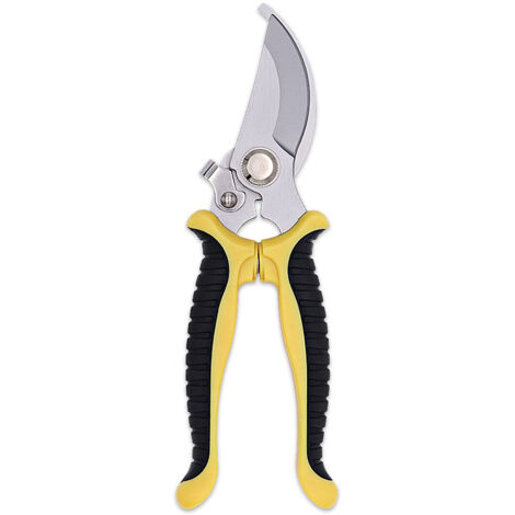 Sécateur, sécateur de jardin, poignée antidérapante verrouillable, pour tailler les arbustes, les haies (jaune)