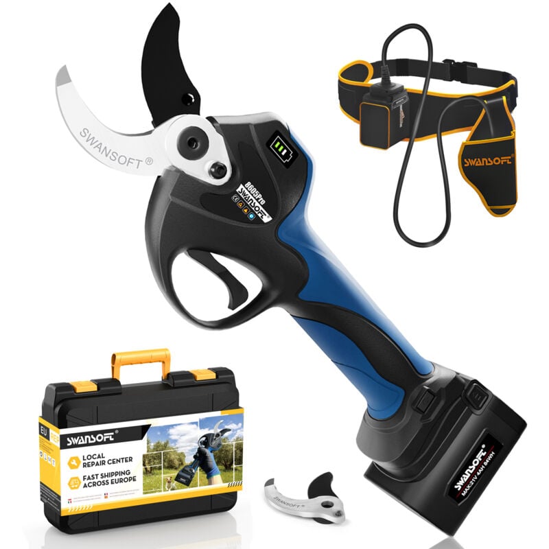 SWANSOFT Sécateurs électriques de 40mm avec câble d’extension, 10 heures d'autonomie, sécateur à batterie professionnel pour jardins fruitiers et