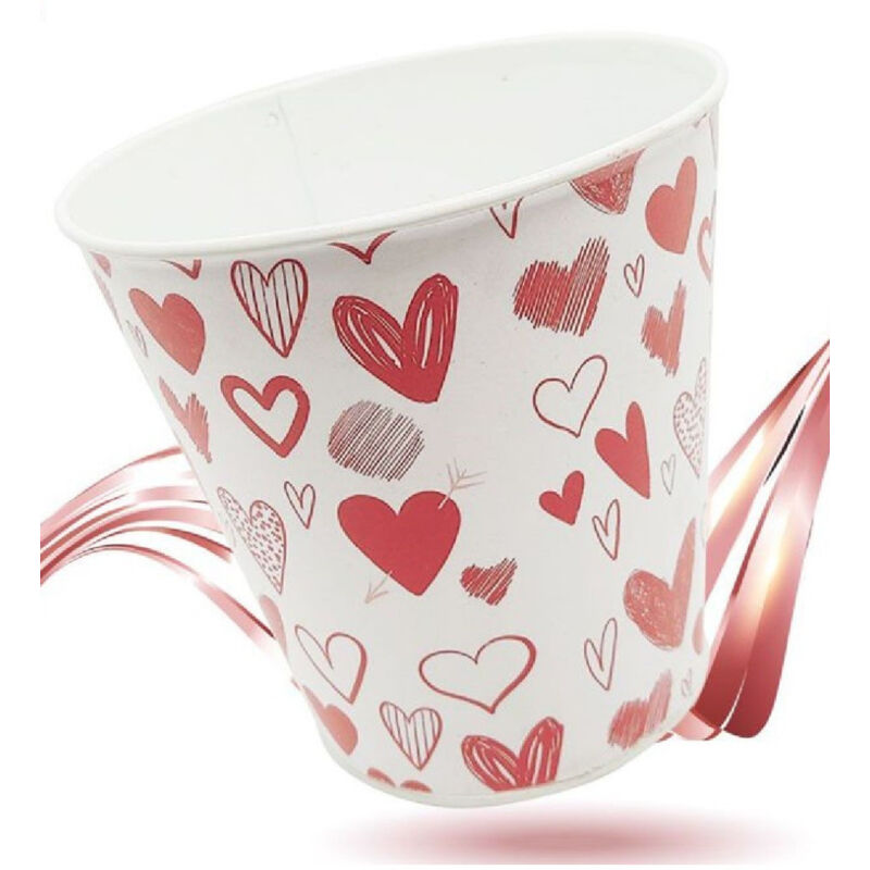 Trade Shop Traesio - Trade Shop - dekorative zinn eimer mit roten weissen herzen 14CM valentinstag 92263 -