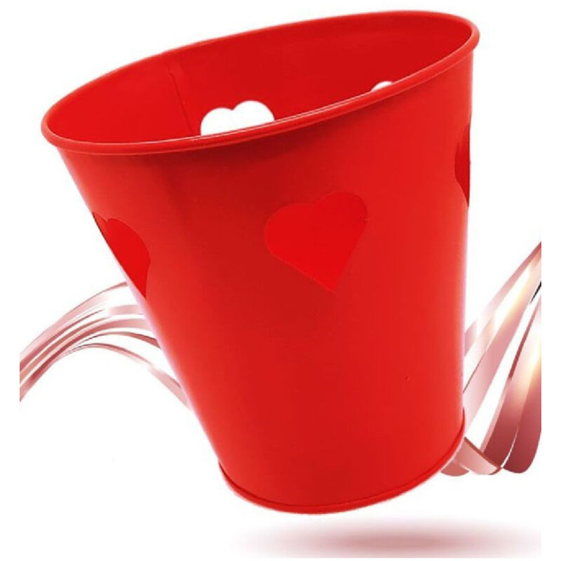 Trade Shop - DEKORATIVE ROTE ZINN EIMER 14 CM HERZEN VALENTINSTAG GESCHENKIDEE 92294 -