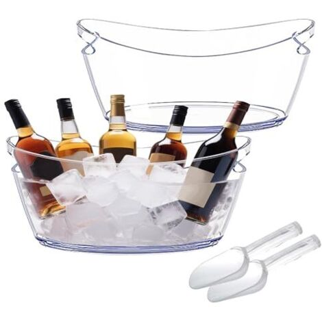 Secchiello per ghiaccio da champagne da 6 litri, 2 pezzi, secchiello per ghiaccio di grande capacità con 2 cucchiai, secchiello per champagne trasparente, secchiello per ghiaccio per raffreddare botti
