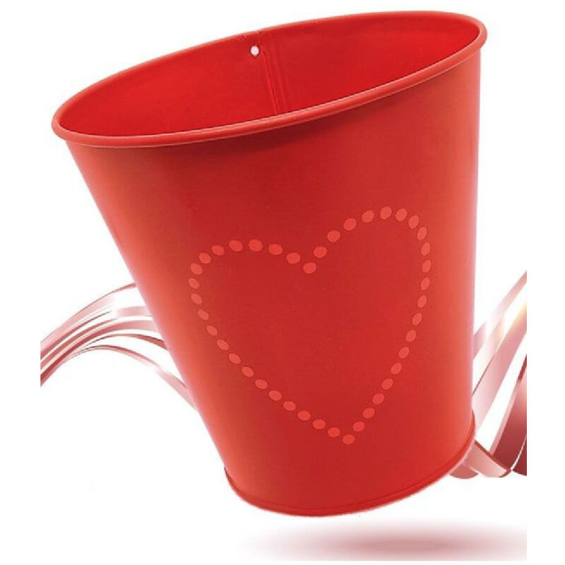 Trade Shop - roter dekorativer zinn-eimer 14CM mit herz zum valentinstag geschenkidee 92300 -