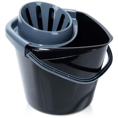 Secchio per mocio con strizzatore, plastica, nero, 14 l