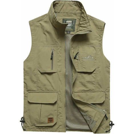 Séchage Rapide étanche de Plein Air Sports de Voyage Les Poches sans Manches Multi-Poche Veste de Gilet Chasse/Pêche/Photographie,SEMAket,Kaki