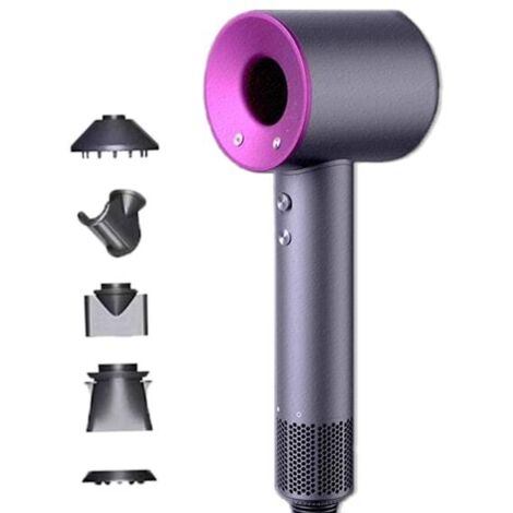 Sèche-cheveux autonettoyant à double aimant - Cordon d'alimentation de 1,8 mètre - Cinq embouts - Violet