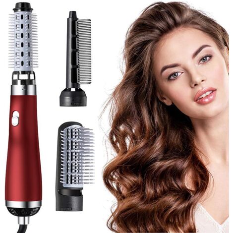 Sèche-cheveux Brosse 750W 3 en 1, Volumisateur à Air Chaud Portable avec 3 Embouts pour Lissage et Boucles