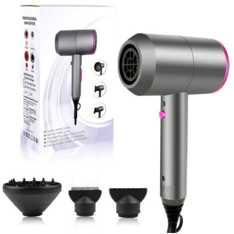 Sèche-cheveux Ionique 2000W HappyGoo Professionnel Hair Dryer 1 diffuseur 2 buses de coiffage 3 chauffages