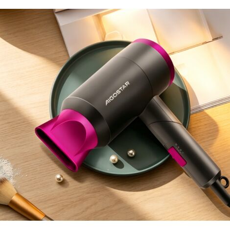 Sèche-cheveux pliable Aigostar 1800W, air chaud et froid avec protection thermique, modèle compact et portable idéal pour les voyages et l’usage quotidien