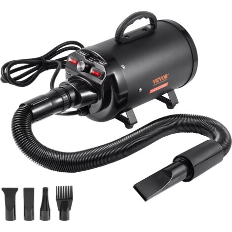 Sèche-cheveux pour animaux   2 800 W / 4,3 CV — Vitesse et température réglables, 4 embouts, tuyau rétractable, pour le toilettage des animaux