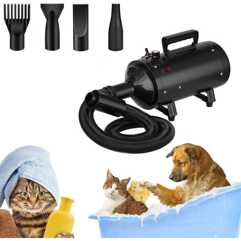 Sèche-Cheveux pour Animaux 2800W Séchoir pulseur Professionnel pour Chien Séchoir Animaux pulseur avec 4 Buses e Tuyau élastique, Température: 35°c