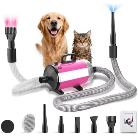 Sèche-Cheveux pour Chien Blower 3200 W DEWINNER, Pulseur Chien avec Aspirateur, avec 5 Buses différentes, 1 Tuyau élastique et Brosse d'entretien, Animaux Vitesse et Température Réglable