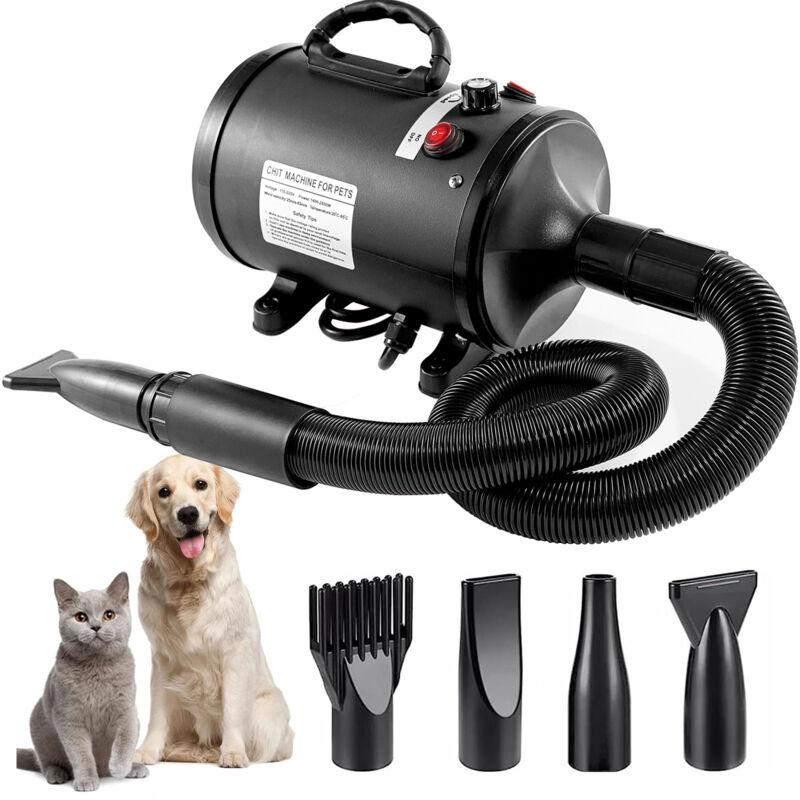 Sèche-Cheveux pour Chien Blower - Très Silencieux - 4,5 CV / 3200 W - Moteur réglable - Souffleur de Soins pour Chien avec 4 Buses différentes