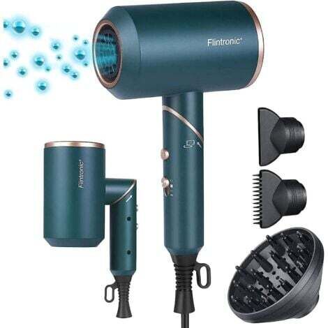 Sèche-Cheveux Professionnel Ionique, 2000W Sèche Cheveux Manche pliable, 3 Modes Réglables avec Protection Contre La Surchauffe, 3 Diffuseur, Faible Bruit pour Coiffage de Salon - Vert