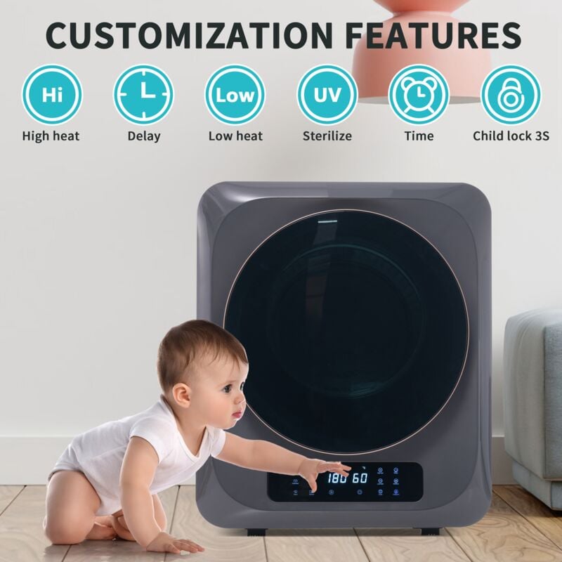 Wishdor - Sécheur à aspiration, filtration multiple, 6 programmes, 6 fonctions, protection contre la surchauffe, montage mural, gris