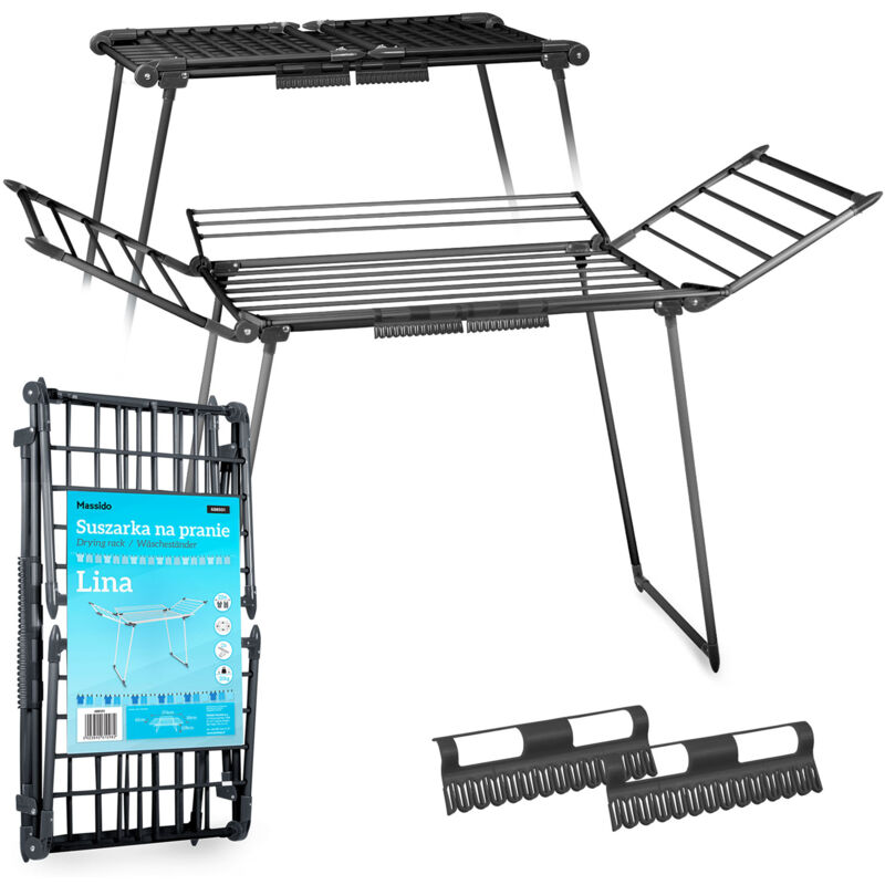 Sèche-linge pliable sur pied Lina, 22 m, noir