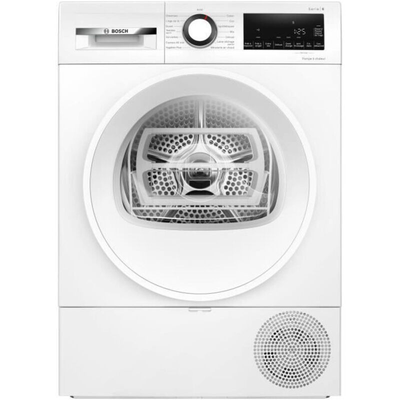 Bosch – Sèche-linge pompe à chaleur 8 kg WQG133DTFR – Technologie AutoDry – Niveau sonore 63 dB – Tambour inox 112 L – Classe C – Blanc