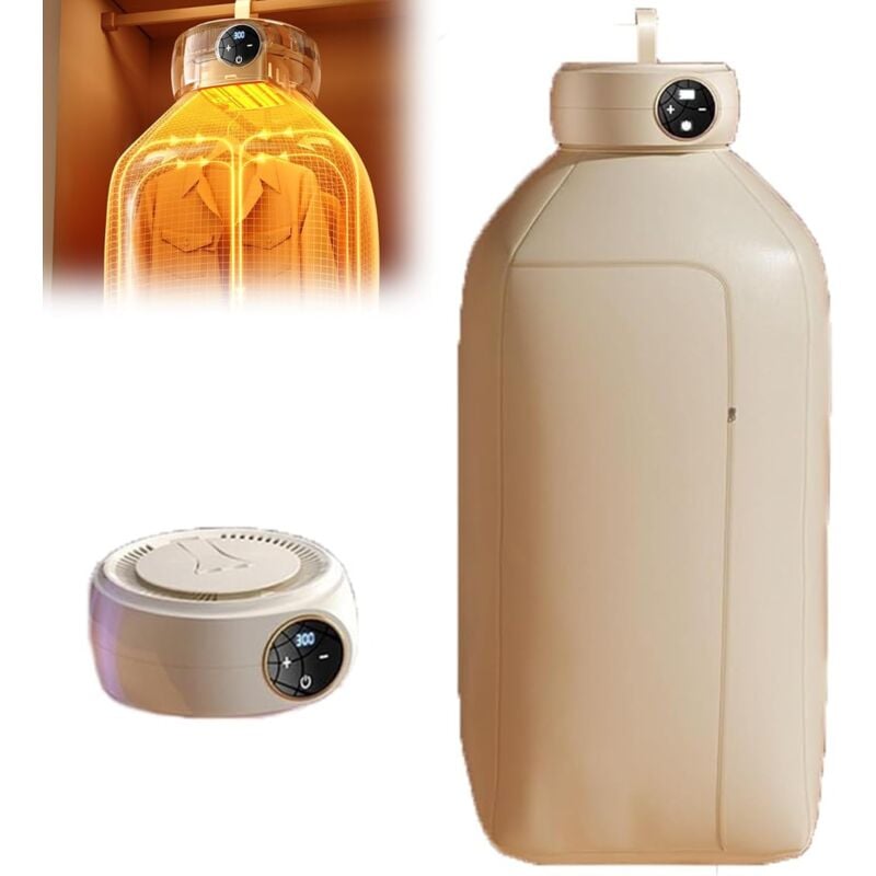 Sèche-Linge Portable, Sèche-Linge électrique 600 W, avec écran LED Et Sac De Séchage, Circulation d'air Chaud à 360 °, avec Minuterie Intelligente,