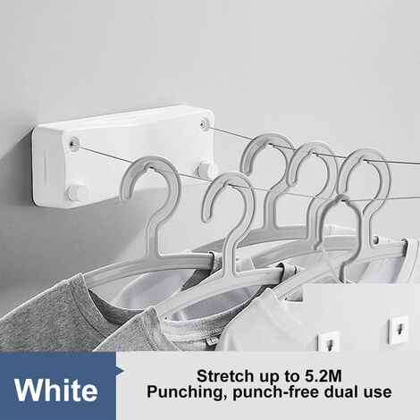 Sèche-linge rétractable, accessoires de salle de bains, support de séchage de tissu, Double ligne extensible, 5.2m, blanc/noir/argent,WHITE