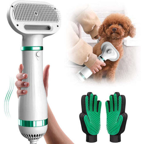 Sèche-poils portable 3 en 1 pour animaux de compagnie, peigne pour animaux et gants de toilettage gratuits.