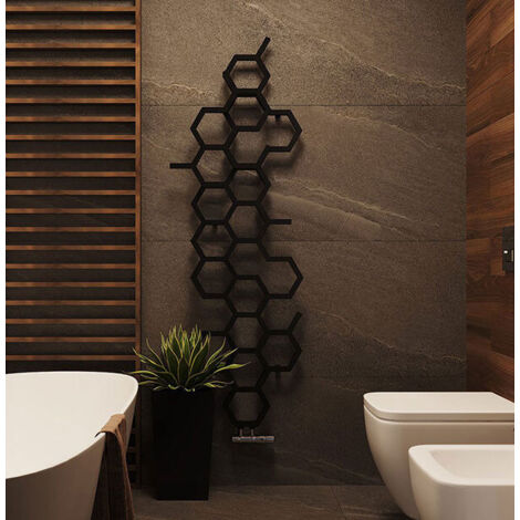 Sèche-serviette eau chaude noir de 821mm de haut et 486mm de large - 248 Watt - HEX821/486ZXN