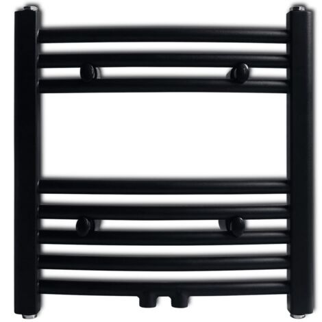 Sèche-serviette eau chaude,Sèche-Serviettes Chauffage à rails incurvés Noirs de 480 x 480 mm -69568