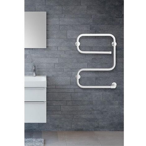 Sèche-serviette électrique 70W vertical blanc – Design asymétrique – Dimensions 625x450mm – Acier – Installation réversible – LVI